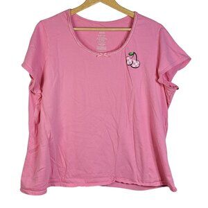 White Stag Pajama Top Pink Size 18W 20W 2X Cherry Fruit Short Sleeve Pullover